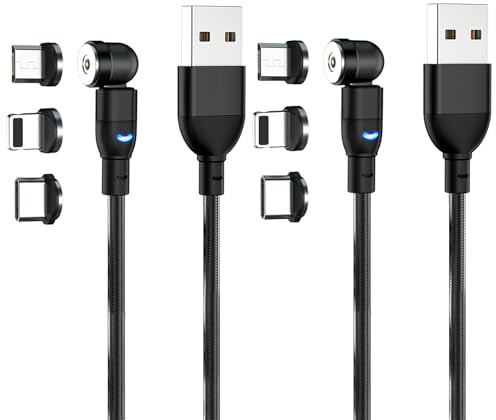 Qaum Magnetic Charging Cable 2PCS (2M+2M), 3 in 1 Nylon Braided USB Cable,18W Magnety Phone Charger Cable 540° Charging for iPhone/Samsung/Ipad/Type C/Micro Devices