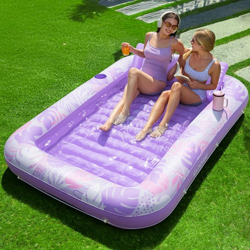 SLOOSH Inflatable Tanning Pool Lounger Float, 85 x 57 Pool Floats Adult with Pillow, 4 in 1 Suntan Tub Raft Floatie,Sunbathing Bed Lounge for Water Blow Up Ball Pit Party Gifts, L-Purple