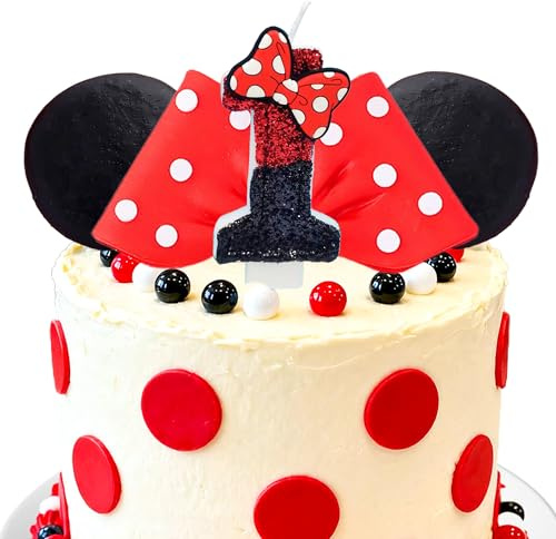 LaVenty 1st Birthday Decoration for Cake Red with Bowknot, Red Birthday Decorations, Fits Minnie Mouse birthday Decorations, for Minnie Mouse Party decorations, Girls Pink BDAY decoration
