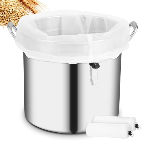 AOOTE Sacchetti Filtranti per Alimenti, 2 Pezzi 250 Mesh Sacchetti Filtro in Poliestere, Sacchetto Filtrante Riutilizzabile, Sacchetto Filtro con Coulisse, per Frutta, Vino, Birra Homebrew, Caffè