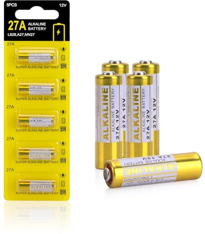 Lot de 5 piles alcalines haute performance 27 A 12 V – Parfaites pour ouvre-porte de garage, porte-clés, etc