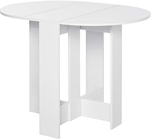 HOMCOM Tavolo Pieghevole da Pranzo a 2 Ribalte, Tavolo da Pranzo Allungabile in Legno Salvaspazio per Cucina e Soggiorno, 104x76x73.7 cm, Bianco