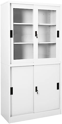 Tomostar Armoire de Bureau Métallique, Armoire à Rideaux Meuble de Classement Meuble de Rangement et Porte coulissante Blanc 90x40x180 cm Acier