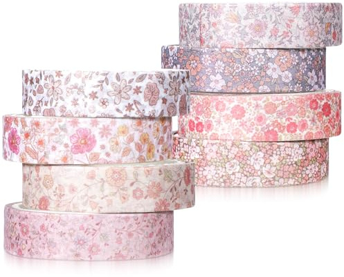 Zyghjort 8 rullar retro maskeringstejp, vintage washitejp små blommor washi tejp set dekorativ tejp färgglad journaling tillbehör för scrapbooking skräpdagbok gör-det-själv-dagbok gåva