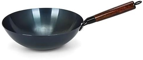 ZASCHMOY Padella Wok Tradizionale in Ferro con Fondo Tondo, Design Antiaderente, Non Rivestito, Manico Singolo, 34 Cm, Ideale per la Casa e il Ristorante (38 cm)
