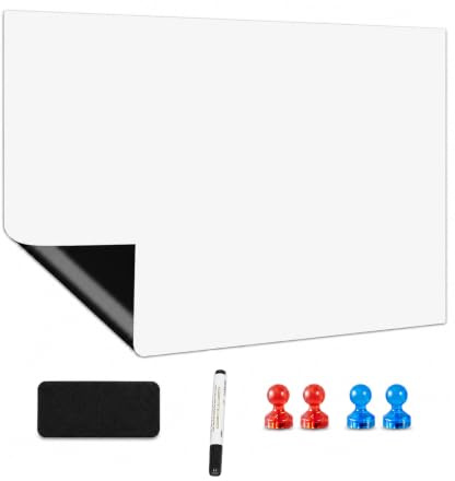 Whiteboard Folie 120 x 90 cm Magnetische Selbstklebende Weißwandtafel Folie Whiteboards Sticker DIY mit Marker, Schwamm und Magnete, für Schule, Büro und Zuhause