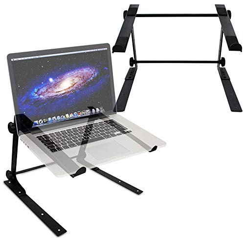 Power Dynamics Adjustable DJ Laptop Stand Pair - Versatile Compact Equipment Holders for Laptop, Mixer, Midi Controllers - Portable & Demountable for Live & Studio Setups
