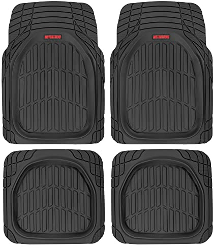 Motor Trend MT-921-BK FlexTough Tortoise - Heavy Duty Rubber Floor Mats for Car SUV Van & Truck - All Weather Protection - Deep Dish (Black)