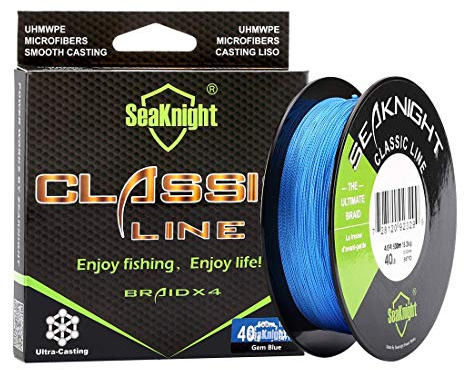 Seaknight Classic 4 Fach Geflochtene Angelschnur 300M/500M geflochten Line, starker und glatter Angeln Line 6-80 lbs (4 Fach - Blau, 6.0 / 60LB / 0.40mm / 500M)