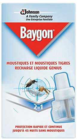 Baygon Recharge pour Diffuseur Électrique Liquide, Moustiques et Moustiques Tigres, 45 Nuits, Genius, Insecticide, 2 en 1