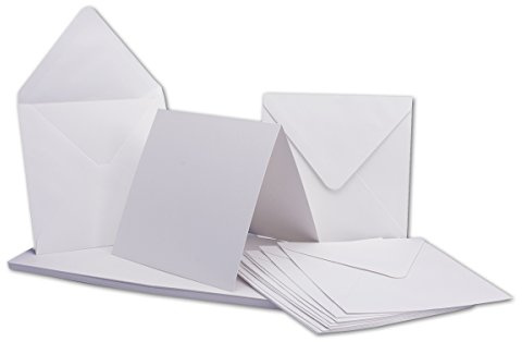 75 x Klapp-Karten Set Quadratisch Weiß/Hoch-weiss - Falt-Karte 13,5 x 13,5 cm - 240 g/m² mit Brief-Umschlägen quadratisch - 14 x 14 cm - 120 g/m² Nassklebung