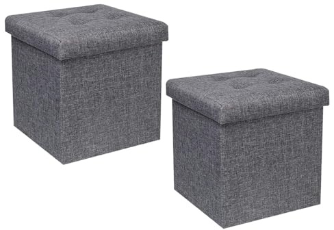 B FSOBEIIALEO 12.6 Folding Storage Ottoman Foot Rest, Linen Grey, 2 Pack