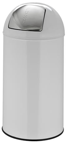 hjh OFFICE 741009 Poubelle XXL PUSH acier blanc 50L Collecteur de déchets rétro avec clapet à poussoir