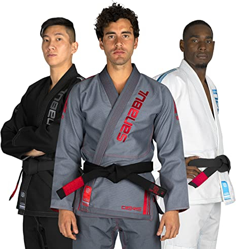 Sanabul Core Competition brasiliansk Jiu Jitsu BJJ Gi IBJJF-godkänd (se speciell storleksguide), grå/Röd, A2