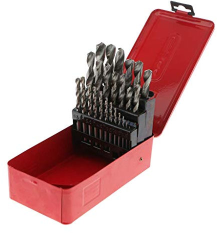 Tubayia - Set di punte elicoidali per trapano, con scatola di ferro, 25 pezzi