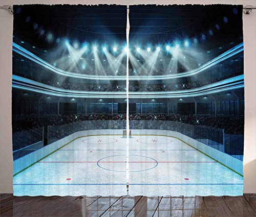 ABAKUHAUS Eishockey Rustikaler Vorhang, Sport Arena Foto Fans, Wohnzimmer Universalband Gardinen mit Schlaufen und Haken, 280 x 175 cm, Blau Weiß