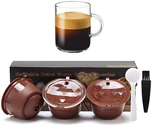 i Cafilas Dolce Gusto Kaffeekapsel Wiederverwendbare Kaffeekapselfüllung Nachfüllbare Kapsel, Wiederverwendbare Refill-Kapsel für Dolce Gusto mit 1 Plastiklöffel + 1 Reinigungsbürste (3)