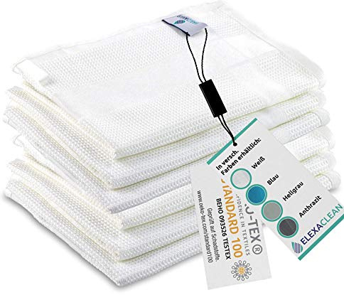 ELEXACLEAN Geschirrtücher Mikrofaser, 6 Stück, 68x42 cm, weiß | Küchenhandtücher fusselfrei, für Gläser und Besteck, 80 % Polyester, 20 % Polyamid, OEKO-TEX STANDARD 100 FL024 240473