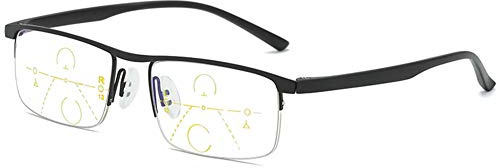 KOOSUFA Gleitsichtbrille Progressive Multifokus Lesebrille Herren Damen | Metall Halbrahmen, TR90 Bügel, Anti-Blaulicht, Intelligente Lesehilfe, Gleitsicht Arbeitsplatzbrille +1,0 bis +4,0