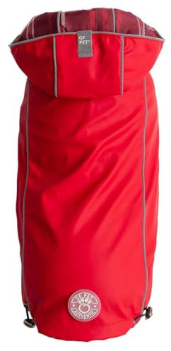 GF Pet Reversible ElastoFit Raincoat - Regenjacke- wasserdichte Hundebekleidung- Größe L Hundemantel Rückenlänge 46cm- Rot
