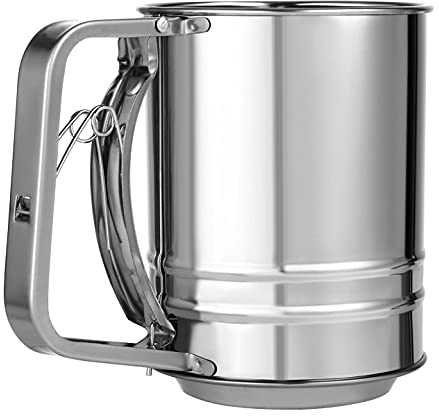 Bäcker & Lecker Edelstahl Mehlsieb Puderzuckersieb Küchensieb feinmaschig mit Griff Einhand für Mandelpulver Puderzucker Kakaopulver Zimtpulver