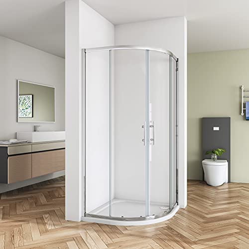 Huiyang 800x800 mm Quadrant Shower Door 6mm Safety Glass Sliding Shower Enclosure with Tray, Chrome