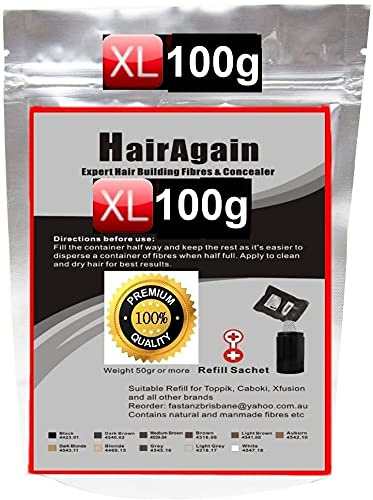 HairAgain XL HAIR FIBERS~50g oder 100g PREMIUM-DELUXE~XL REFILL SCHÜTTHAAR NACHFÜLLBEUTEL ver. Farben SCHÜTTHAARE~MICROHAARFASER~ ~STEUHAAR~BEI HAARAUSFALL (Dunkelbraun - Dark Brown XXL 100g)