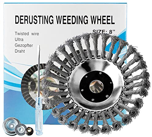SWAWIS Wildkrautbürste Drahtbürste Freischneider 200 x 25,4mm Unkrautbürste | Mit Adapter für Motorsense Zubehör Unkrautbürsten für Rasentrimmer Wildkrautbürste