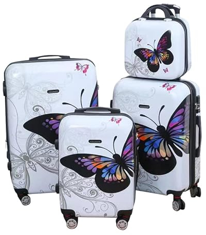 CELIMS - Koffer aus Polycarbonat | 4-teilige Koffersets | Kabinenkoffer + Mittlerer Koffer + Großer Koffer + Kulturbeutel | Koffer-Set | Weiß