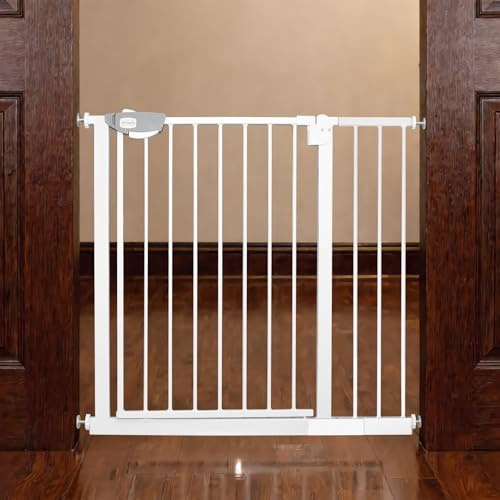 SAILUN Baby Safety Gate for Doorways & Stairs, Adjustable 95-105 cm, Auto Close Child Safety Gate with Double Lock, Pressure Fit No Drilling, White