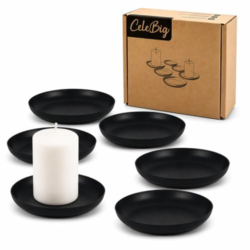 CeleBig® Kerzenhalter 6er Set | Teelichthalter | Kerzenständer Schwarz | Kerzenuntersetzer Rund | Edle Verarbeitung | Geschenkartikel | Zeitloses Geschenk