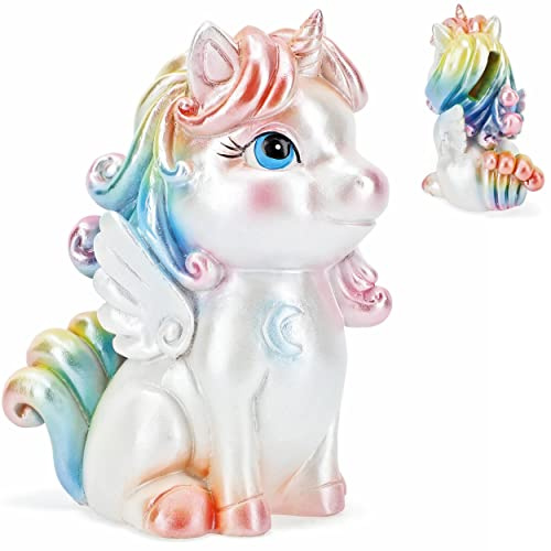 alles-meine.de GmbH Spardose Verschiedene Modelle wählbar mit Verschluss - aus Kunstharz/Polyresin süßes Einhorn/Pferd Pegasus - 12,5 cm - stabile Sparbüchse - Sparschw..