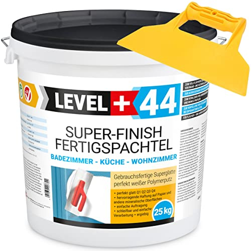 Super Finish Fertigspachtel Q1-Q4 Spachtelmasse 25kg Perfekt Glatt Weiß | Innenbereich + Kunststoffspachtel ohne Zahnung Set RM44
