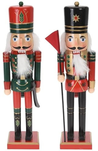 Muddy Hands Set of 2 – 38cm Tall Christmas Wooden Nutcracker Soldier Ornament Colourful Festive Xmas Wood Classic Traditional Decoration