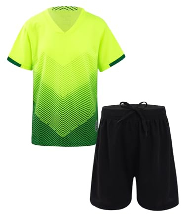 iiniim Kinder Jungen Sport Set 2tlg.Trainingsanzug Schnelltrockend T-Shirt + Shorts Sportanzug Jogginganzug Fußball Trikot Basketball Kleidung A Fluorescent Grün 158-164