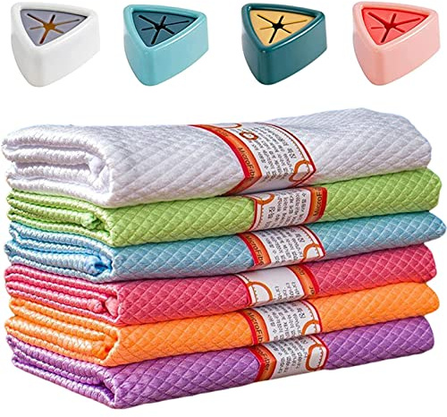 Glass Cleaning Cloths for Home All Purpose 30x40cm, 6 x Microfibre Cleaning Cloth Large Streak Free, Lint Free and Absorbent Cleaning Cloth with Towel Holder for Window, Mirror, Kitchen, Car