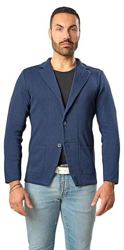 Blazer Giacca Jacket da Uomo Slim Fit in Cotone - Punto di Cucitura Milano - Artigianale, Made in Italy - Casual, Classica Sportiva (3XL, Blu Laguna)