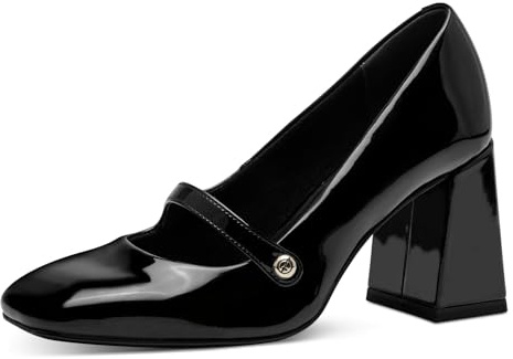 Tamaris Damen Pumps mit Riemchen Vegan Blockabsatz; Black/schwarz; 39