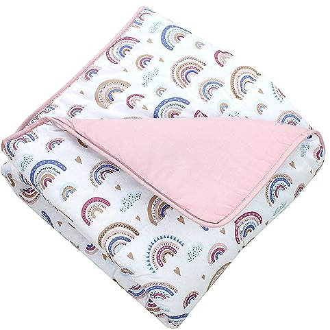 TupTam Baby Krabbeldecke 120x120 cm – Gepolstert, weich, Baumwolle, Farbe: Regenbogen Blau Rosa