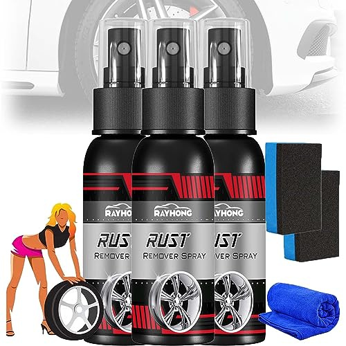 DASHENRAN Multi-Functional Wheel Hub Renewal Agent, Rayhong Rust Remover Spray, Multifunctional Metal Rust Remover, Iron Powder Remover, Quickly Clean Car Rust Stains (100ml, 3pcs)