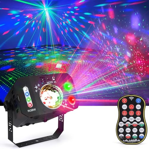 Lampe de Scène, Fwiull Lumière Disco à 7 Yeux avec Télécommande et Stroboscope, Boule Disco Grand Angle Contrôle de la Musique, Divers Effets RGBW Lumiere Soirée avec 2M USB pour Halloween, Fête, Noël