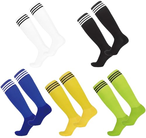 Auoketuo 5 Paar Sportsocken für Kinder - Lange Unisex-Fußballsocken für Jungen und Mädchen (5-12 Jahre), Ideal für Fußballtraining, Laufen und Sport