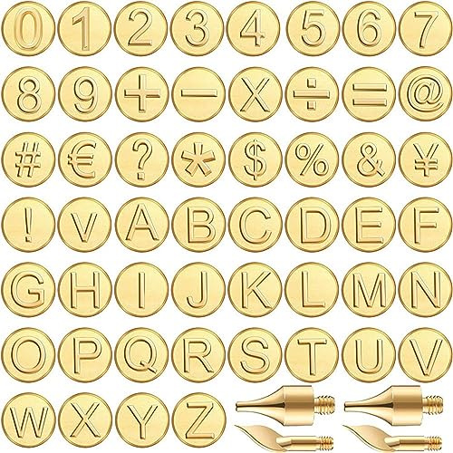 Dedjgoo 56 Pieces Wood Burning Tip Letter Wood Burning Tip Set Including Alphabet Number for Wood Craft DIY Embossing Carving