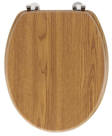 Douceur d'Intérieur, Abattant WC à Charnières Métal (37 x 47 cm) Strata Chene, MDF Effet Bois