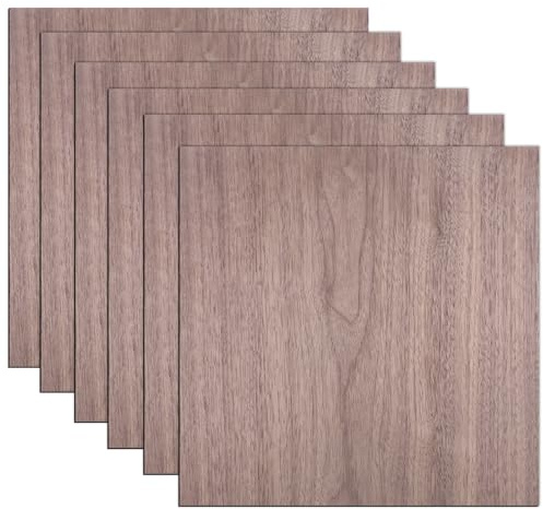 huzile Walnut Plywood 6pcs, 0.15 x 11.8” x 11.8” Real Wood Plywood Sheets Premium for Laser Cutting, Engraving, CNC Cutting, Painting, Fretwork and Wood Burning