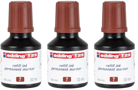 EDDING 3 x Nachfülltinte 30 ml T25 Tropfen für Permanentmarker Braun