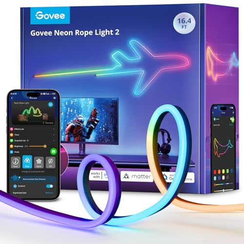 Govee Neon Rope Light 2, RGBIC Neon LED Streifen 5m mit Form-Mapping | DIY Design, Kompatibel mit SmartThings, Matter, Alexa & Google Assistant, für Gaming Schlafzimmer Wanddekoration, Schwarz