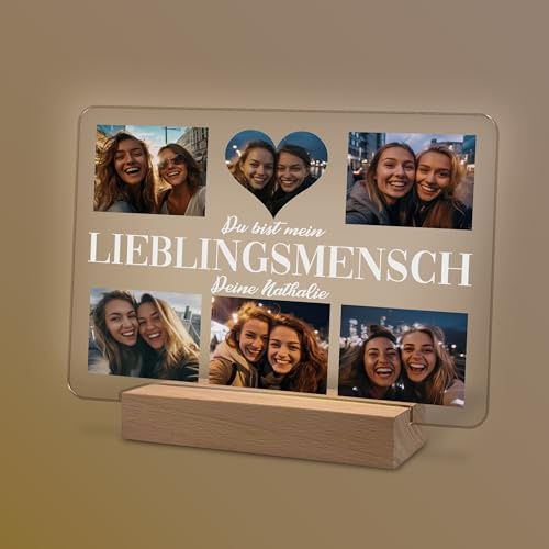 Yuweli® Geschenke für ein Lieblingsmensch personalisierte optinale Nachtlampe mit Foto und Namen als Geschenk für Partner zum Geburtstag Weihnachten