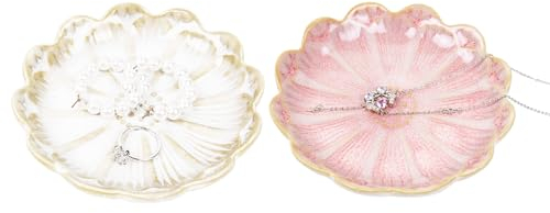 Nideen 2 Stück Keramik Schmuckschale Schmucktablett, deko Schale Schmuckteller Nachttisch deko Geschenke für Frauen(Weiß, Rosa)