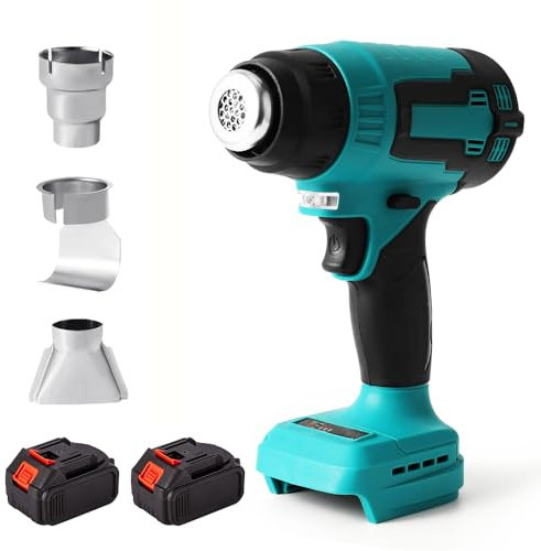 Térmica profesional 18 V 500 W, pistola de aire caliente 380-400 ℃ temperatura ajustable, decapadores térmicos con 3 puntas boquilla para película termocontraíble, doblado tubos (2 baterías)